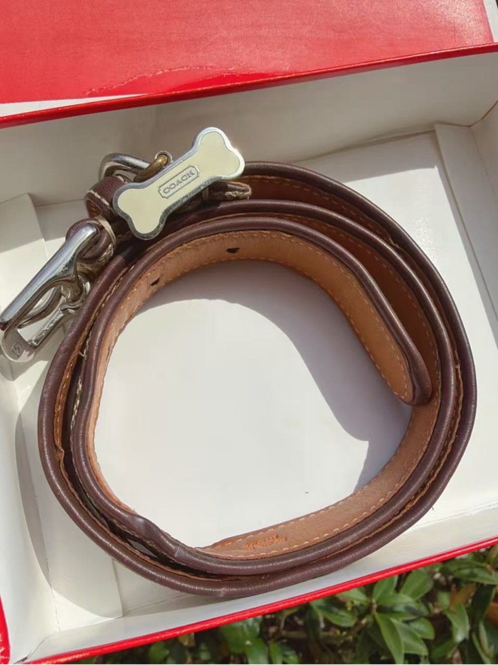 Coach Vintage Signature Canvas & Leather Dog Collar Brown with Bone Charm - Picture 8 of 8